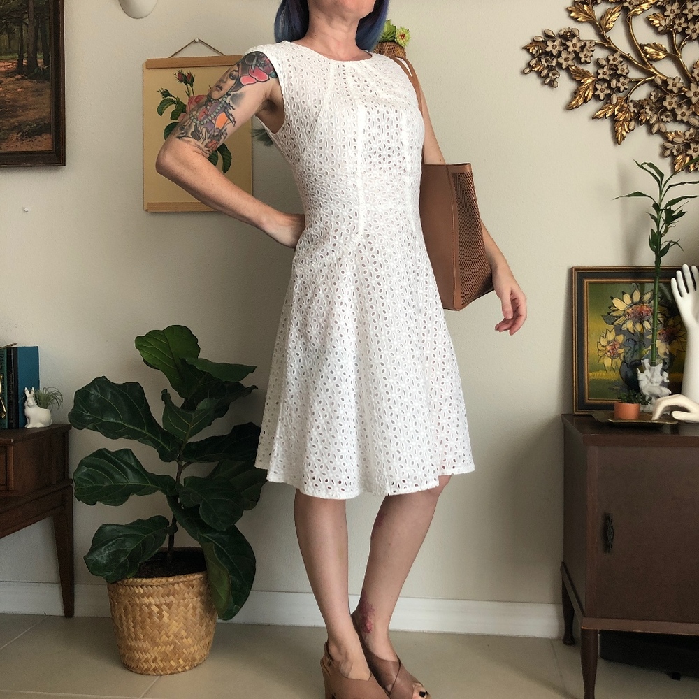 London Times Eyelet Fit & Flare Dress - Gem